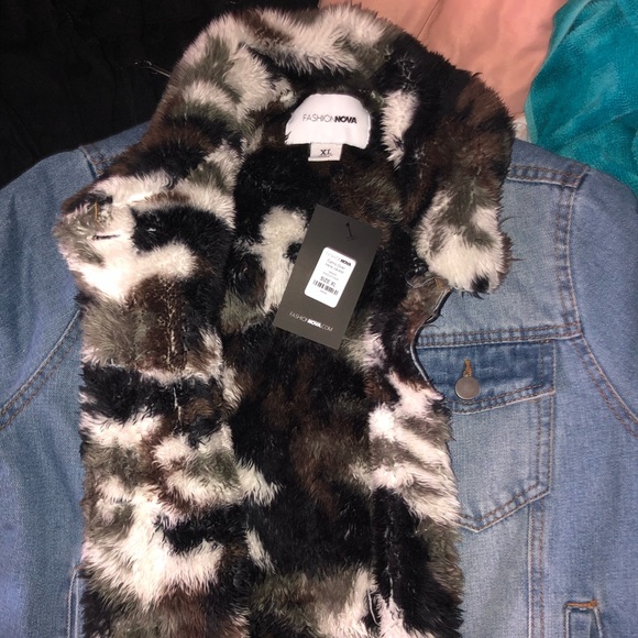 Fashion Nova Camo Fluffy Jean Jacket - Picture 2 of 4